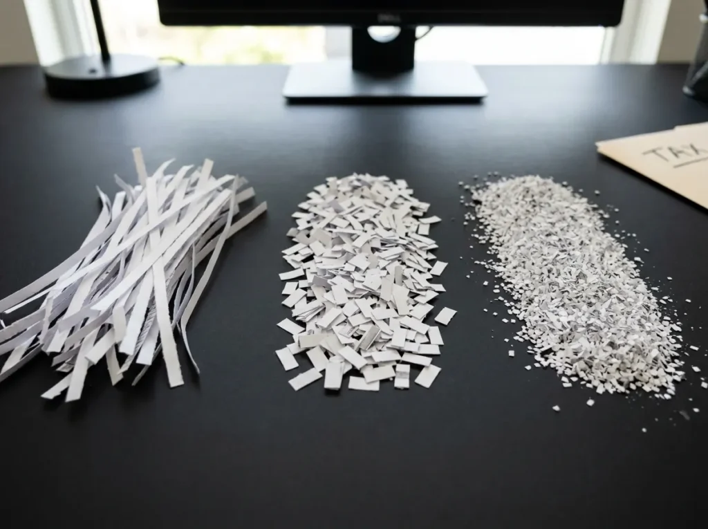 cross-cut vs micro-cut vs strip-cut paper shredder particles