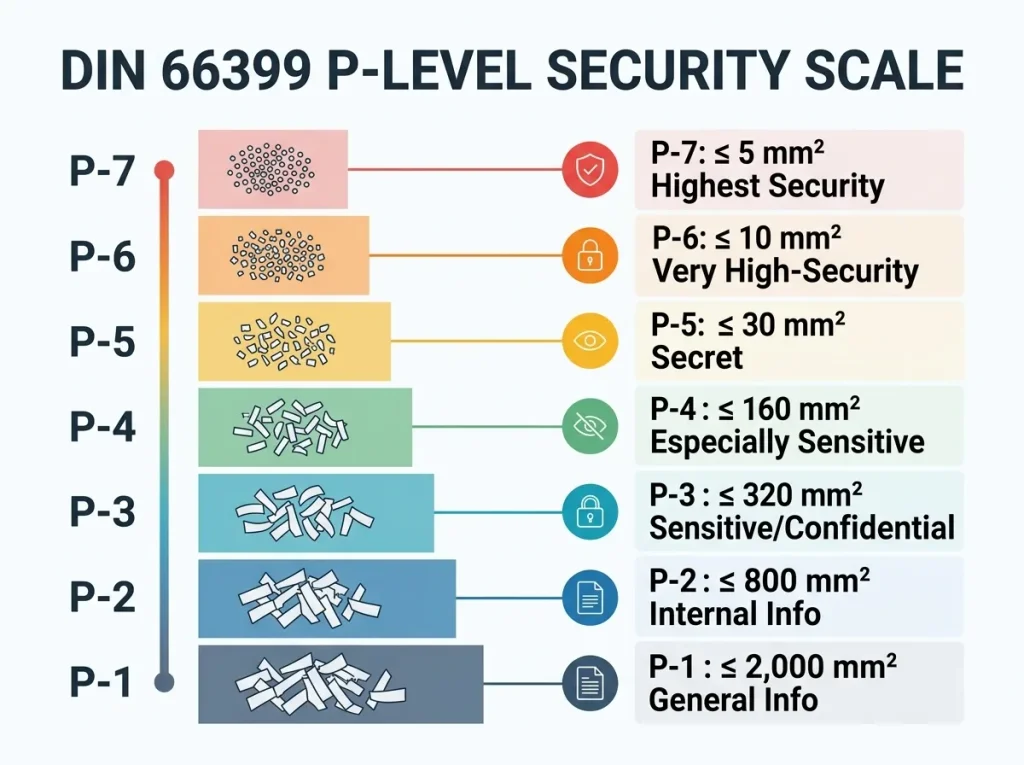 DIN 66399 P-level security scale for paper shredders
