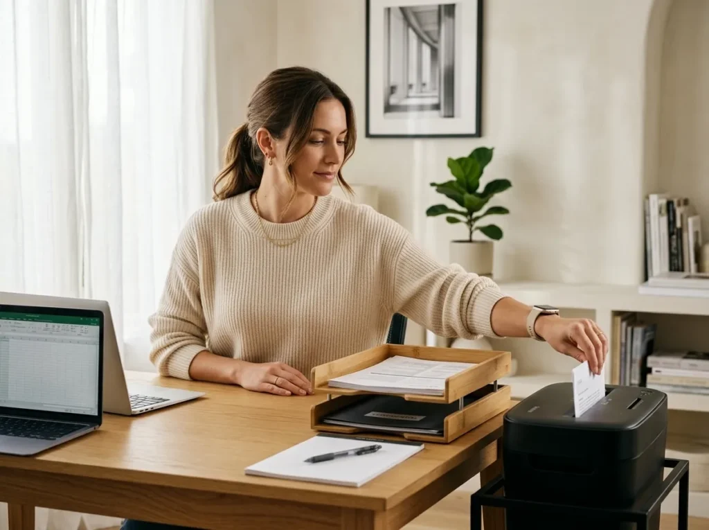 Home document security setup with a paper shredder