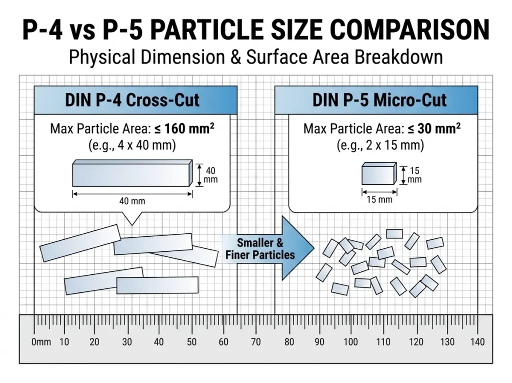 P-4 vs P-5 paper shredder particle size comparison