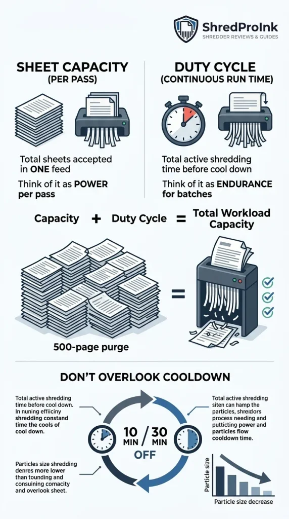 Paper shredder sheet capacity versus duty cycle comparison