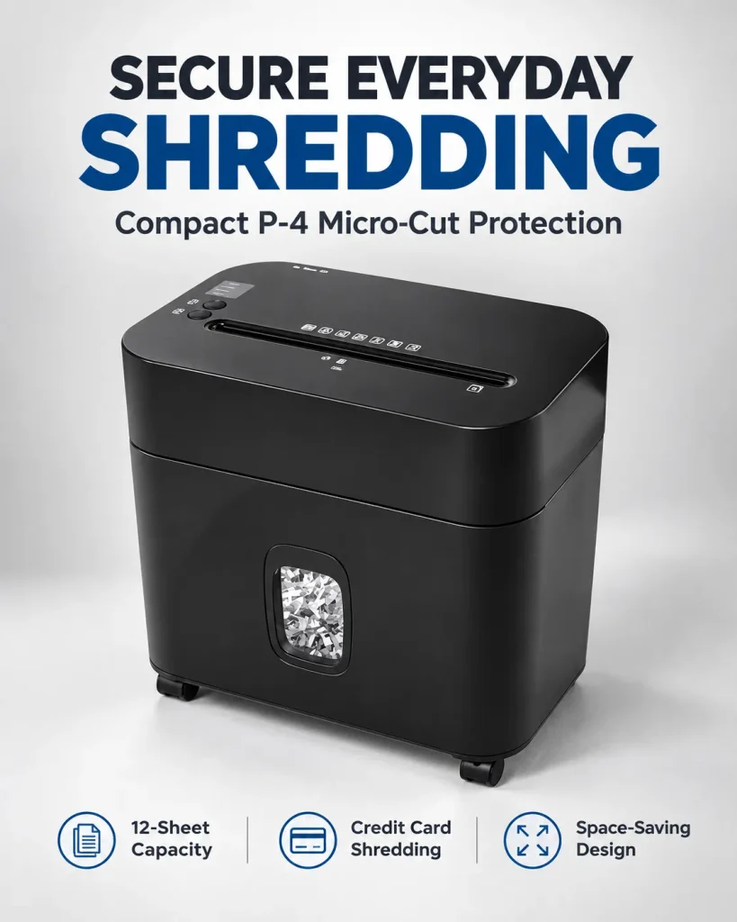 Staples 12-Sheet Micro-Cut P-4 paper shredder for secure everyday shredding