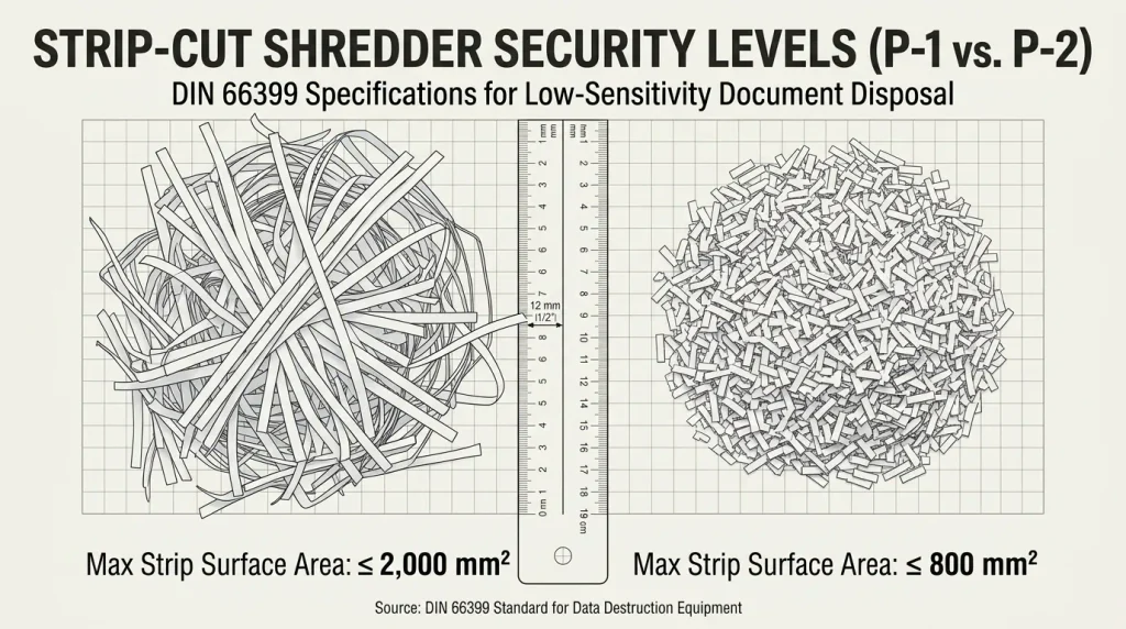 Strip-cut shredder security levels P-1 and P-2 explained